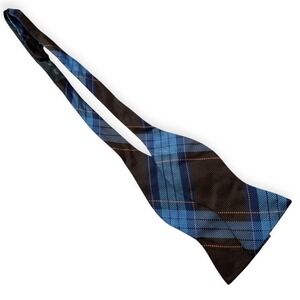 Cremieux 100% Silk Plaid Self-Tie Bow Tie Blue‎ Brown Orange Adjustable